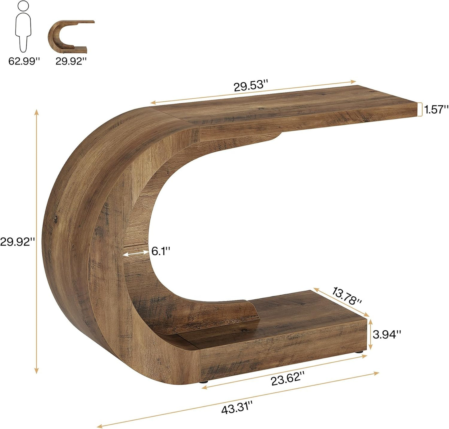 Tribesigns 43.3" Mid-Century Modern Console Table for Entryway, Wood C-Shaped Hallway Entry Accent Table for Living Room, Entrance, Foyer, Easy Assembly, Brown