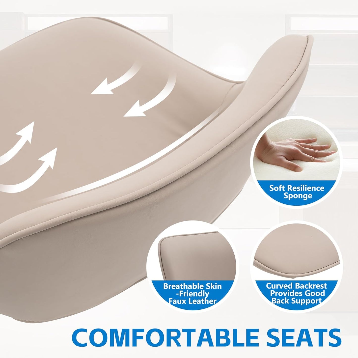 YOUNIKE Bar Stools Set of 2 Compact Modern Swivel Barstools, Adjustable Counter Height Bar Stools Faux Leather Upholstered Bar Chairs with Back for Kitchen Island, Khaki