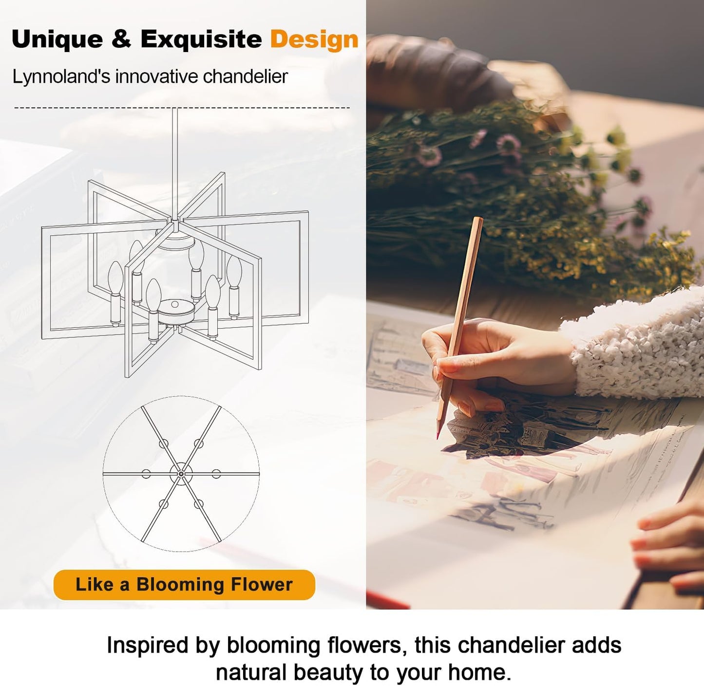 25" Modern Brushed Nickel Chandelier for Dining Room (6-Light, 25-Inch), Geometric Dining Room Light Fixture Over Table, Industrial Metal Hanging Pendant Lights for Kitchen Island, Entryway, Foyer