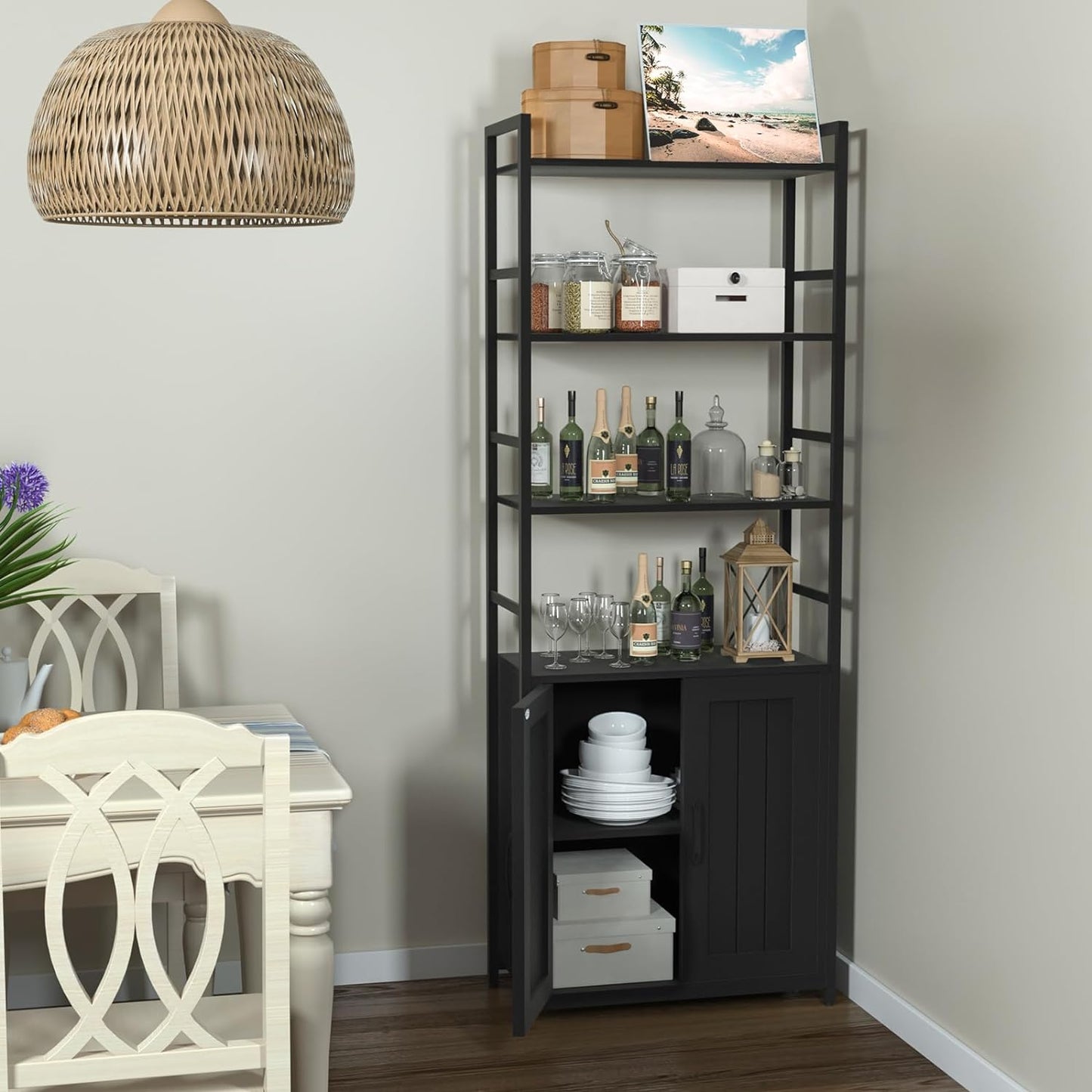Black Bookshelf with Doors,70" Tall Bookcase with Storage Cabinet,6 Tier Book Shelf for Living Room/Bedroom/Office/Kitchen,70"(H)*26"(L)*11.8"(W)