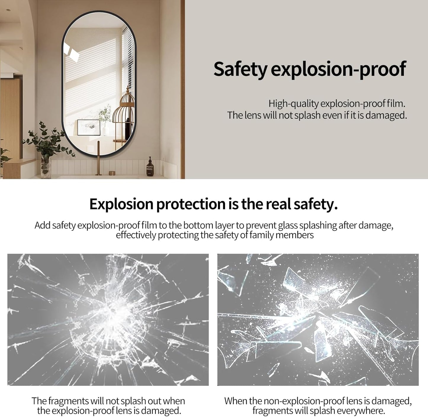 LAIYA 40x24inch Oval Wall Bathroom Mirror with Black Aluminum Frame,Wall Mounted Oval Vanity Mirrors， Explosion-Proof Glass, Waterproof Design, Easy Installation，Horizontally/Vertically