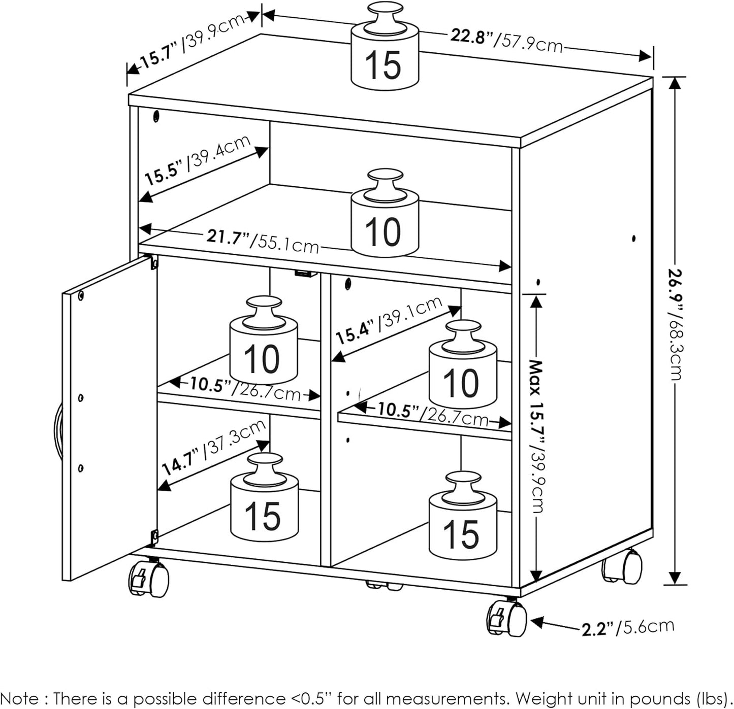 Furinno Econ Home Office Under Desk Printer Holder with Wheels, Espresso, Cabinet