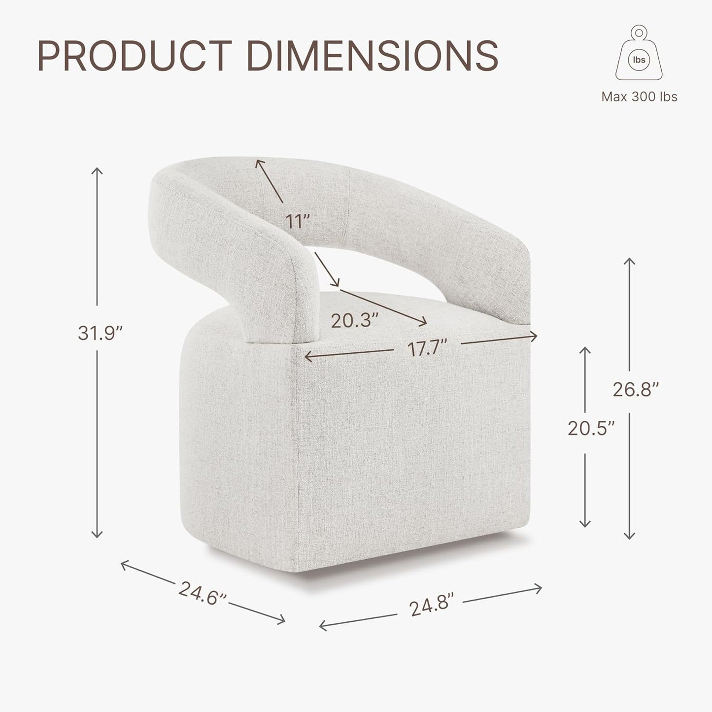 Upholstered Dining Chairs with Casters Modern Barrel Side Armchair with Rollers for Diningroom Bedroom Livingroom Reading Room, Beige, 4PCS