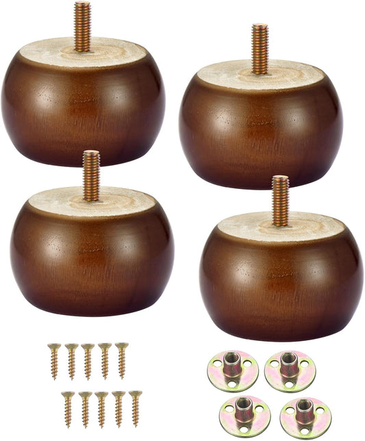 4PCS Wood Furniture Legs 2 inches Furniture Legs with Bolt Walnut Sofa Legs Couch Legs Replacement for Legs for Piano Bench, Chest-Turned-Coffee Table (Round Walnut)