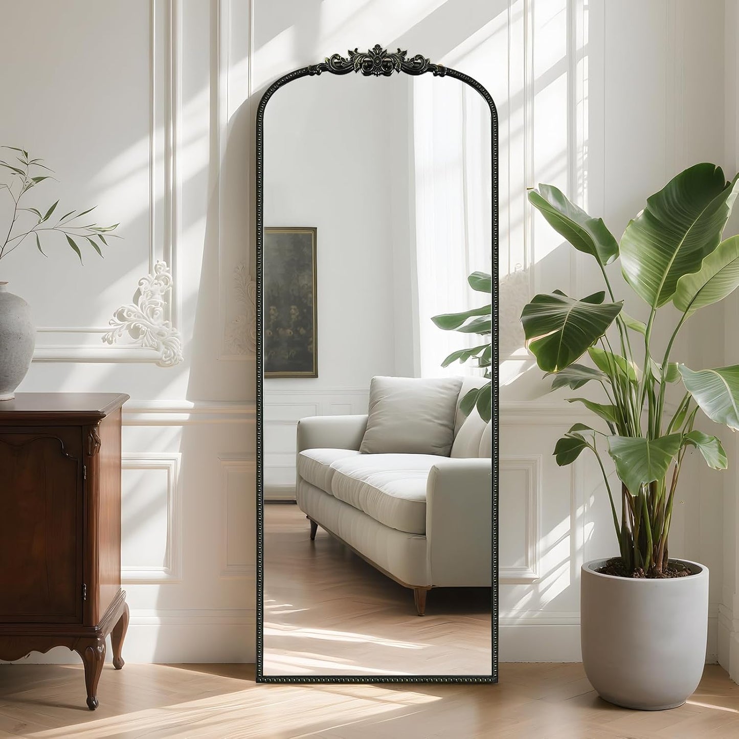 WallBeyond Arched Full Length Mirror Wall Mounted, 21x56 Inch Black Antique Mirror, Vintage Metal Frame Full Body Mirro for Bedroom, Living Room, Hanging or Leaning