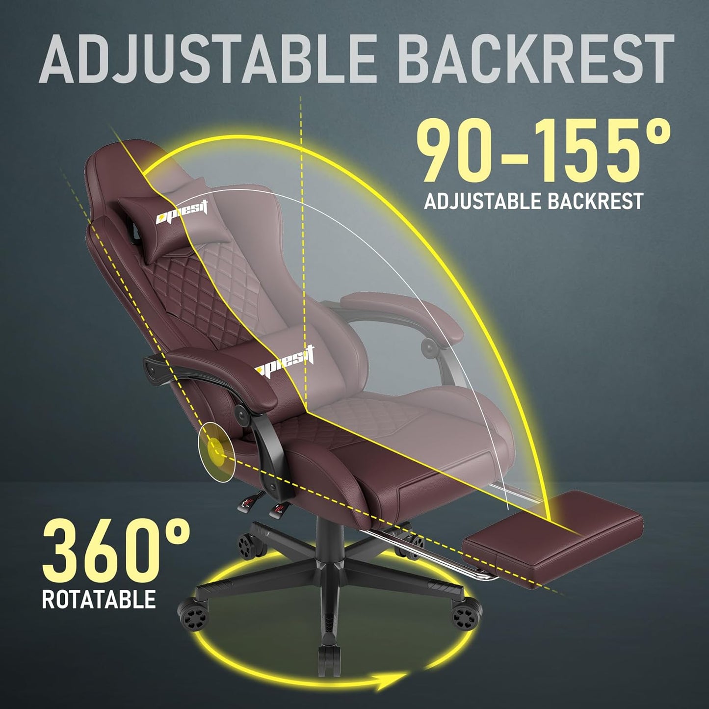 Gaming Chair Office Chair with Footrest, Height Adjustable, Ergonomic Computer Chairs with Pocket Spring Cushion, PU Leather,Video Game Chair 360° Swive,(PU-Brown)