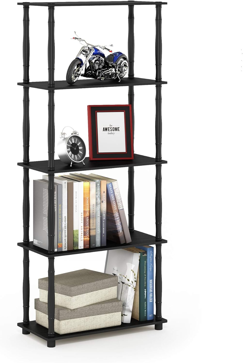 Furinno Turn-N-Tube 5-Tier Multipurpose Shelf / Display Rack / Storage Shelf / Bookshelf, Classic Tubes, Americano/Black