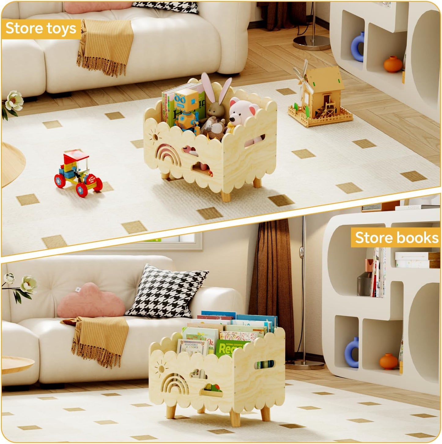 Wood Kids Bookshelf, Montessori Bookshelf, With 2 Adjustable Dividers, Suitable Kids Rooms, Nursery & Classroom, Kids Bookshelf And Toy Storage, Toddler Book Rack, Nursery Book Shelves, Kids Bookcase