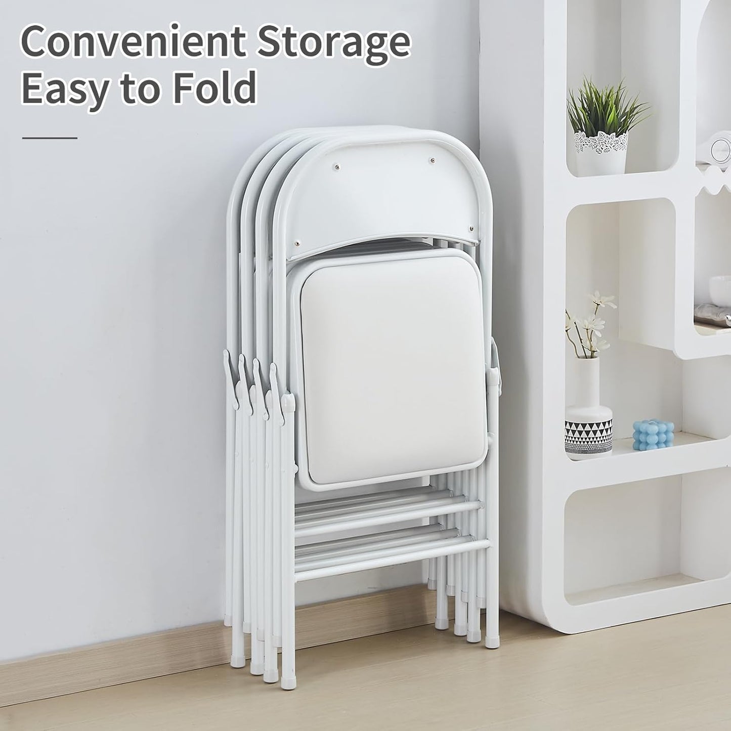 KAIHAOWIN 2-Pack Folding Chair Vinyl Padded and Metal Frame Heavy Duty Foldable Chair with Backrest & Padded Seats for Meetings Office Wedding Events-White