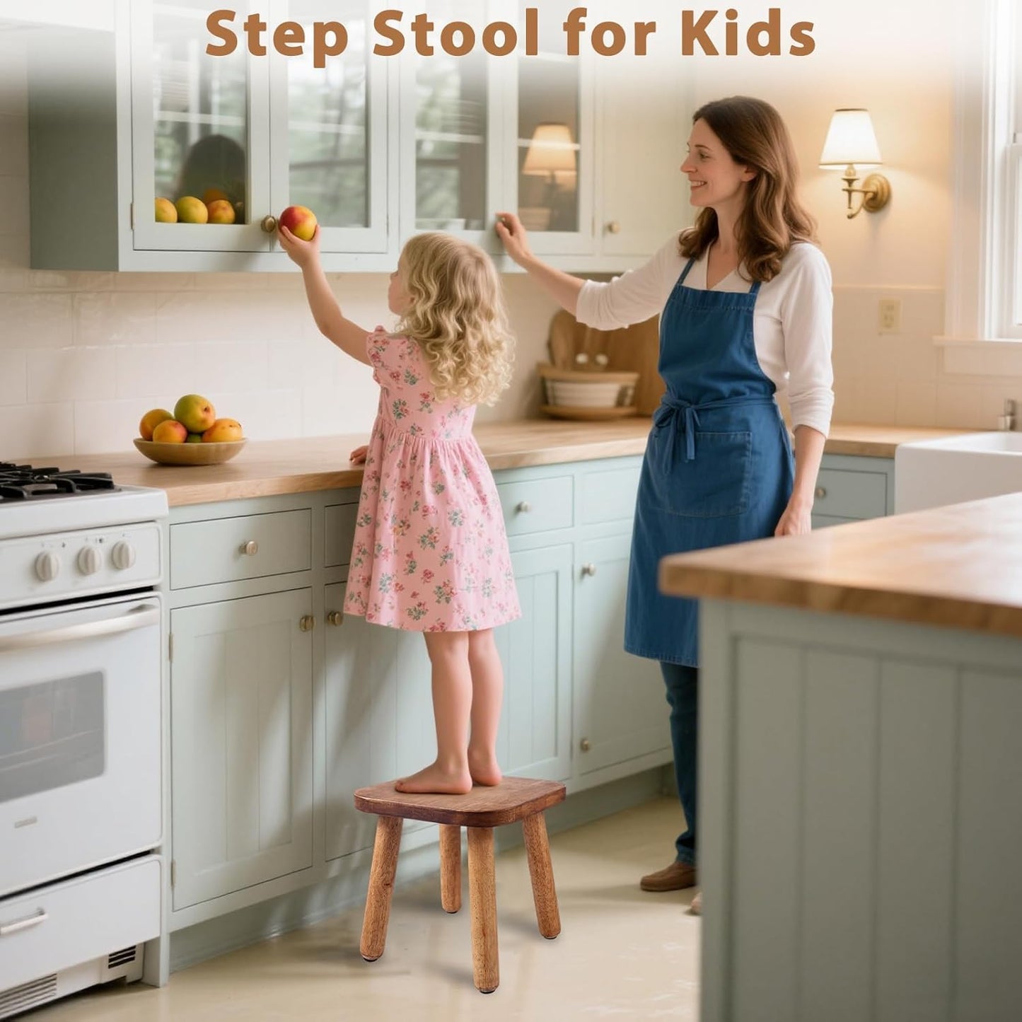 9.3 Inch Wooden Step Stool for Adults and Toddlers, Portable & Sturdy, Plant Stool with Four Detachable and Assembled Legs for Playroom, Kitchen, Bedroom, Bathtub-Walnut