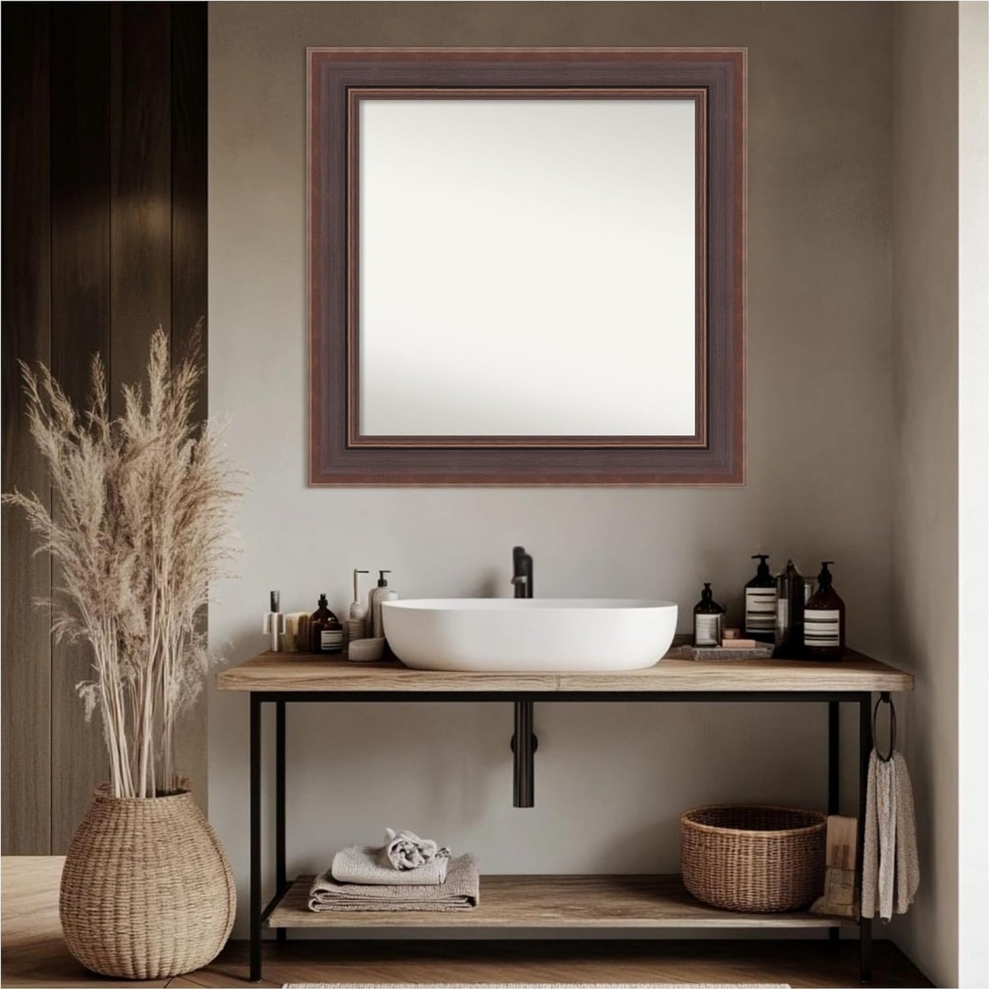 Amanti Art Brown Bathroom Mirror for Over Sink, 34x34 Moab Brown Bronze Square Vanity Mirror, Large Modern Contemporary Frame, Hangs Horizonally and Vertically, Bathroom Wall Decor, Non-Beveled Edge