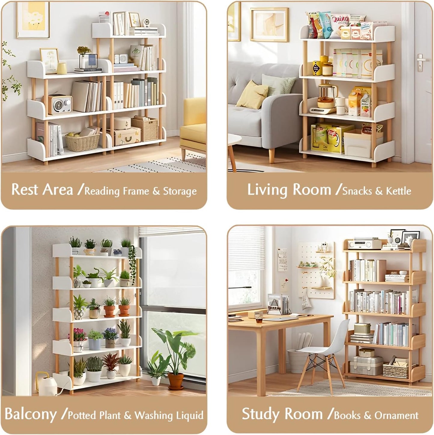 5-Tier Wooden Open Bookcase - Modern Display Bookshelf with Side Panels and Solid Wood Frame for Home and Office, Shelf Unit in Warm White