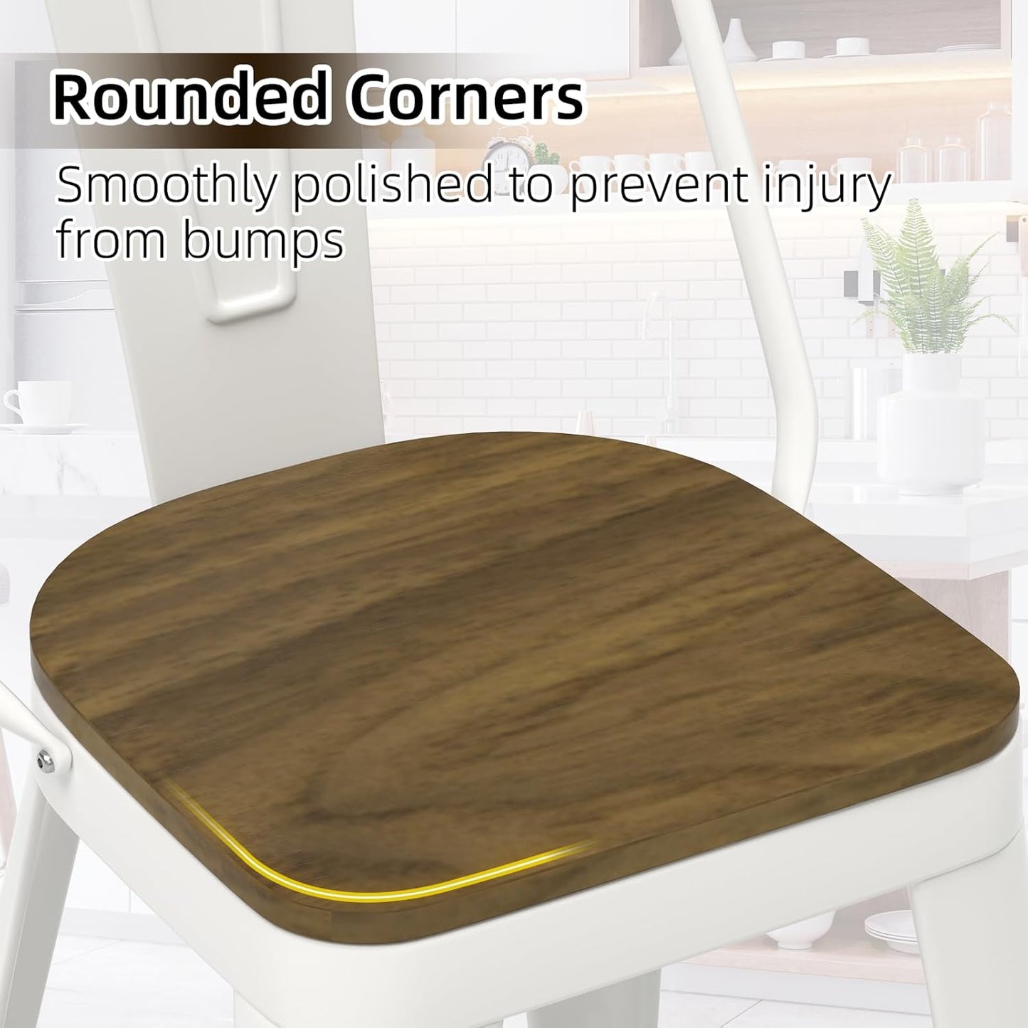 Metal Bar Stools Set of 4, High Back Bar Stools with Wooden Seat, 30 inch White Barstools for Kitchen Island