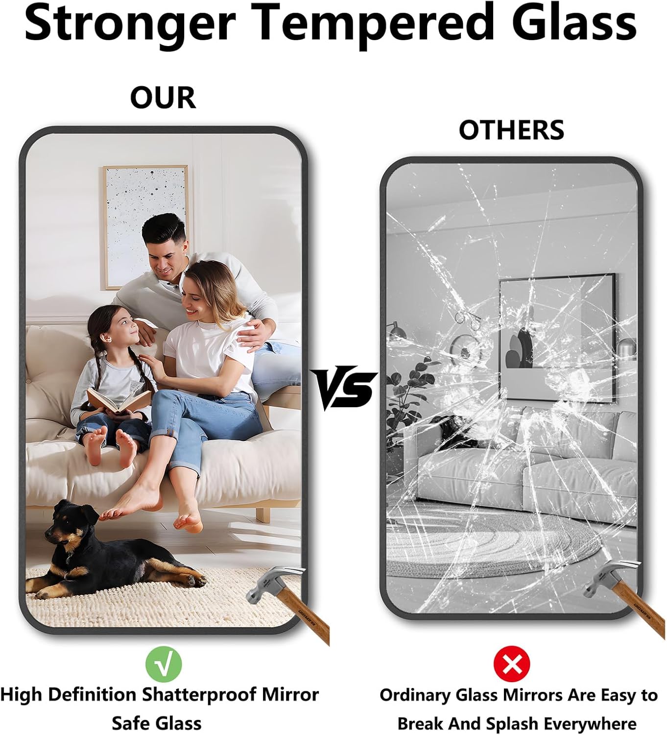 Metal Framed Bathroom Mirror, 24"X42" Anti-Rust Bathroom Vanity Mirror, High-Definition Tempered Glass Bathroom Mirrors for Over Sink, Modern Decorative Wall Mirror for Restroom