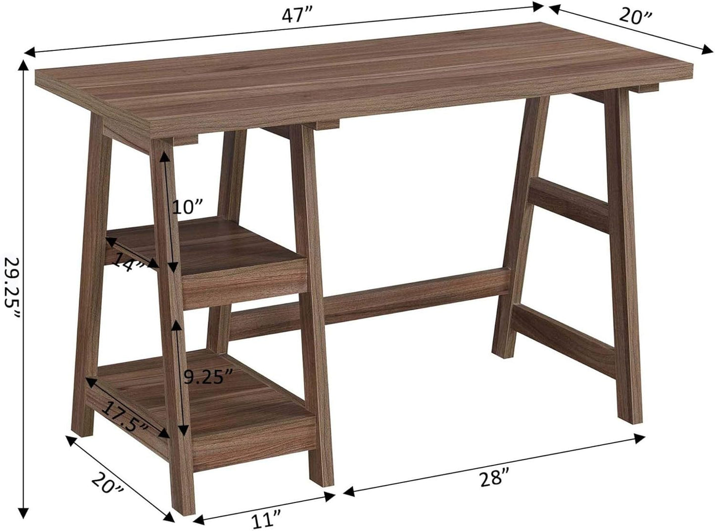 Convenience Concepts Designs2Go Trestle Desk with Shelves, 47", Cappuccino