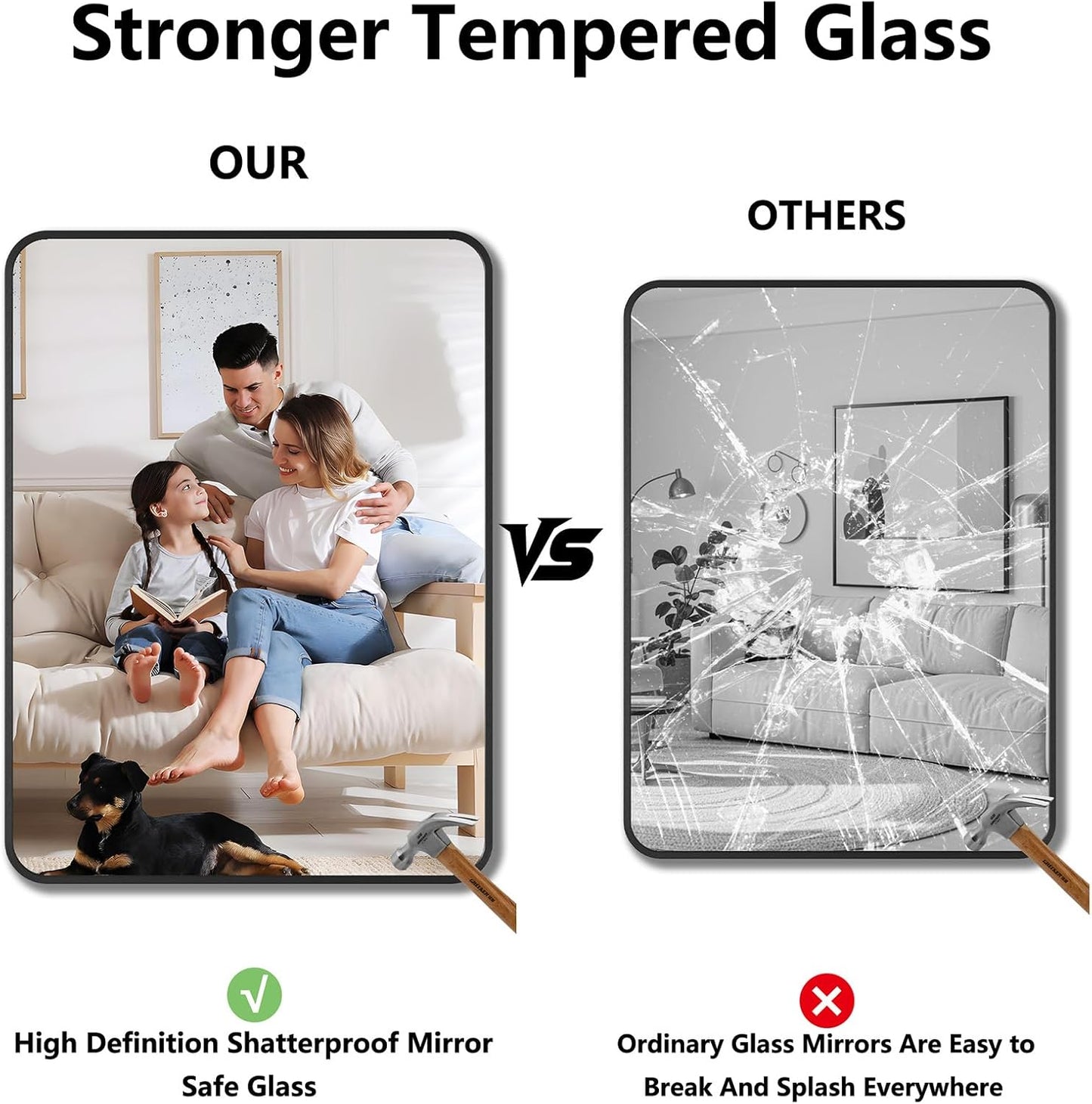 Koonmi Metal Framed Bathroom Mirror, 36"X48" Anti-Rust Bathroom Vanity Mirror, High-Definition Tempered Glass Bathroom Mirrors for Over Sink, Modern Decorative Wall Mirror for Restroom