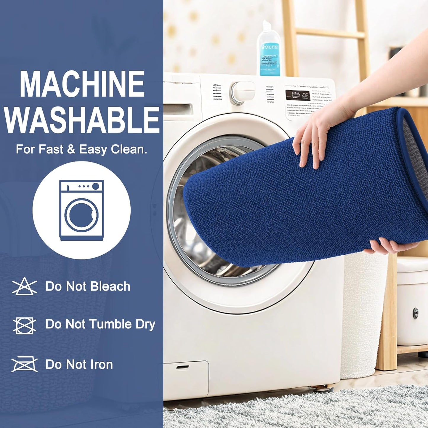 OLANLY Thick Memory Foam Bath Mat Rug 59x20, Extra Soft Absorbent Bathroom Rug, Quick Dry Bath Mats, Non-Slip, Machine Washable Carpet for Bathroom, Tub and Shower, Home Decor Accessories, Navy