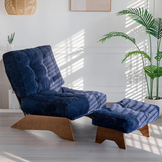 MAXYOYO Accent Chair with Ottoman Adjustable Backrest, Tufted Living Room Chair Upholstered Lounge Chair with Footrest Set, Modern Chair Cozy Reclining Chair for Reading Room, Navy