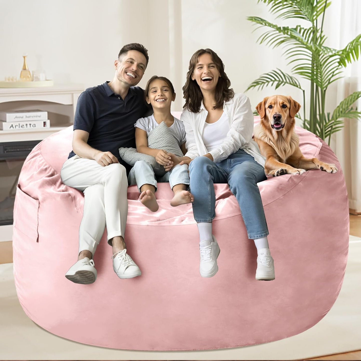 HABUTWAY Bean Bag Chair: Giant 5' Memory Foam Furniture Bean Bag Chairs for Adults with Microfiber Cover 5Ft (Pink)