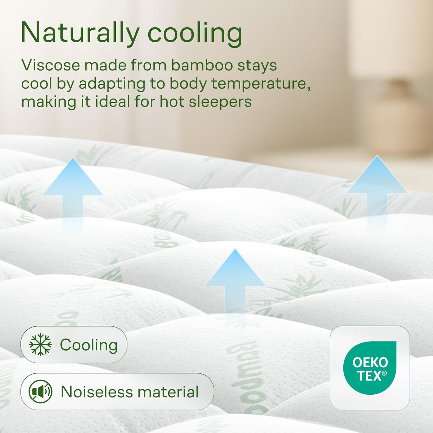Ultra Soft Full XL Size Mattress Topper - Viscose Made from Bamboo Pillow Top Mattress Pad for Back Pain Relief - Naturally Cooling for Hot Sleepers, Green