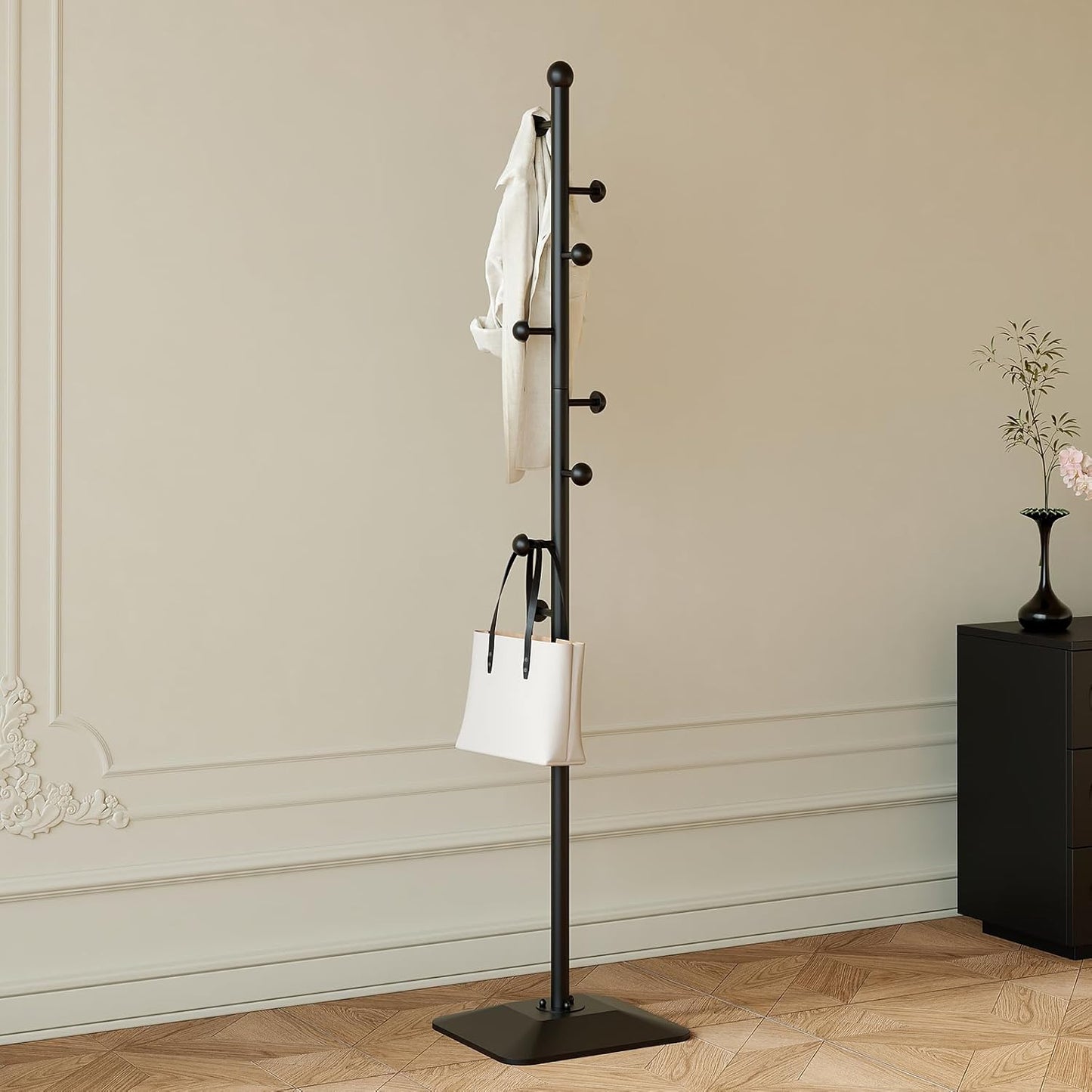 Coat rack,Metal coat hanger stand,Coat Tree freestanding Heavy duty with 8 Hooks and Cast iron base for coats,Hat,scarf,jacket,purse