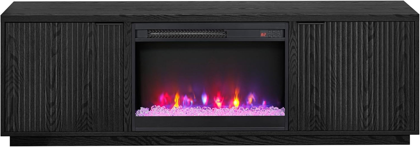 Henn&Hart Rectangular TV Stand with 26" Crystal Fireplace for TV's up to 78" in Black Grain, for Home, Living Room, Bedroom, Entertainment Room, Office