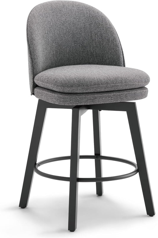 Counter Height Barstools 26 inch Upholstered Swivel Bar Stools with Back and Wood Legs for Kitchen Island,Set of 1,Dark Grey Fabric-Armless