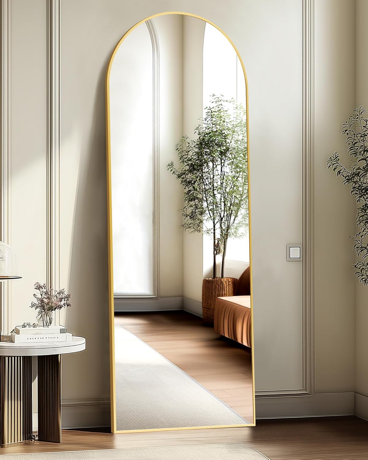 Arched Full Length Mirror, 56"x15" Standing Body Mirror for Wall, with Aluminum Alloy Frame for Bedroom, Living Room, Dressing Room(Gold)