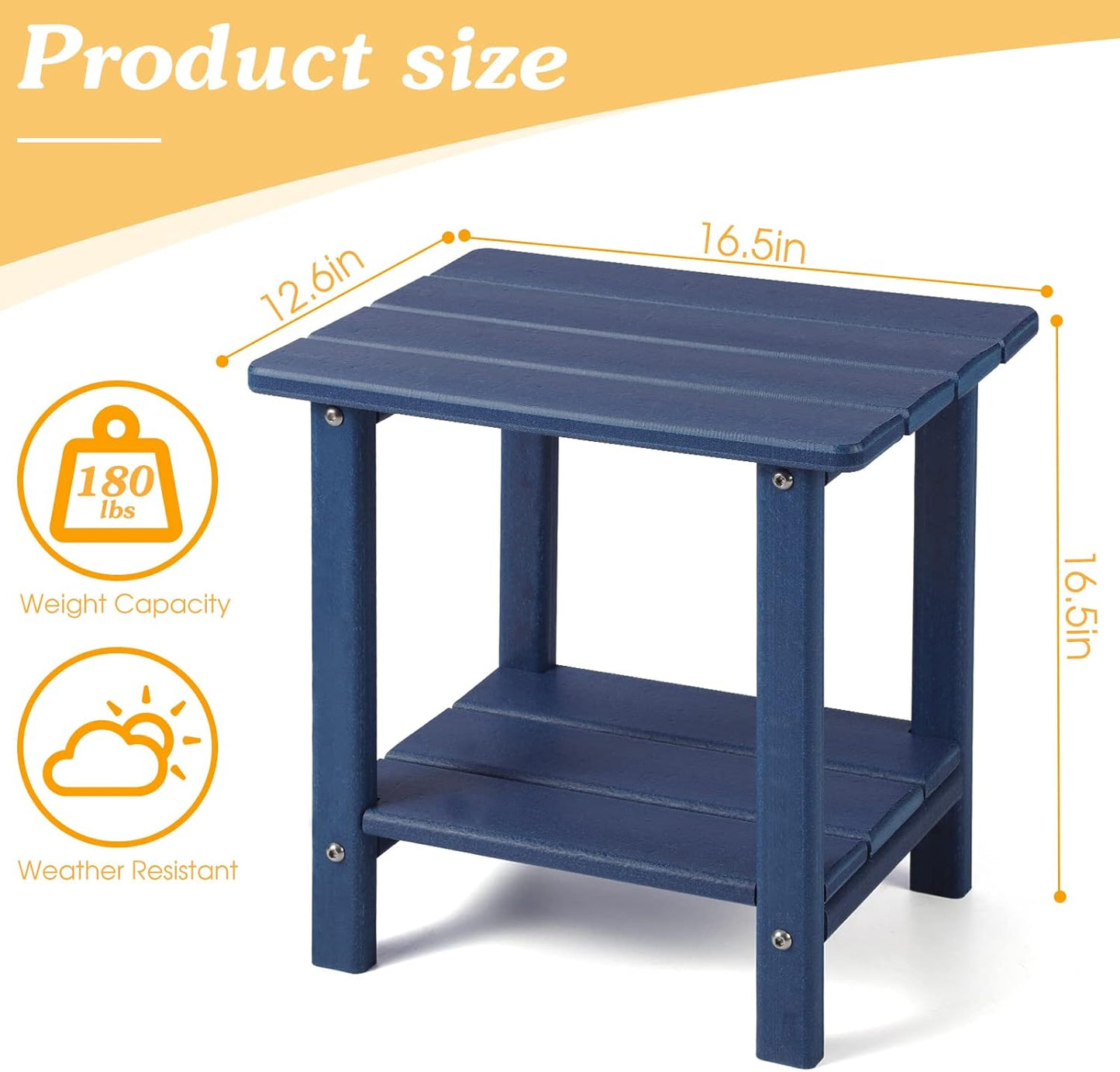 Adirondack Outdoor Side Table, 2-Tier Sturdy Patio End Table Weather Resistant, 16.5" Solid Side Table for Patio, Pool, Porch(Navy Blue)