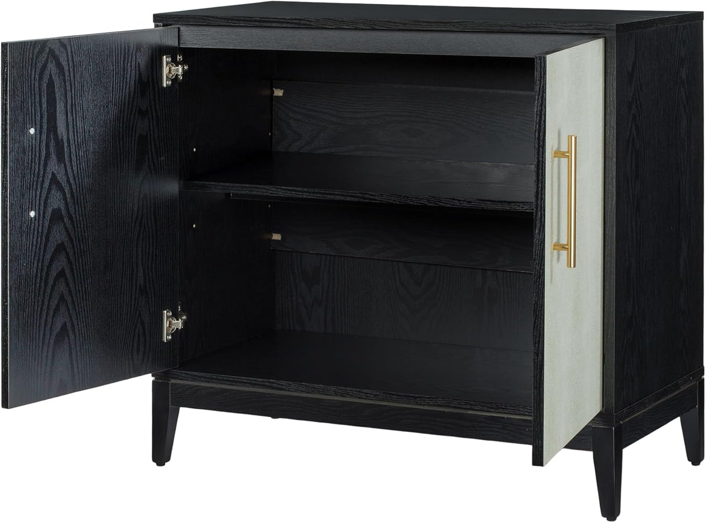 Sango Shagreen 2-Door Cabinet, Elegant Black Faux Shagreen Storage Cabinet with Brass Handles, Adjustable Shelf, Timeless Luxury Design, Stylish Accent Furniture for Living Room or Dining Room