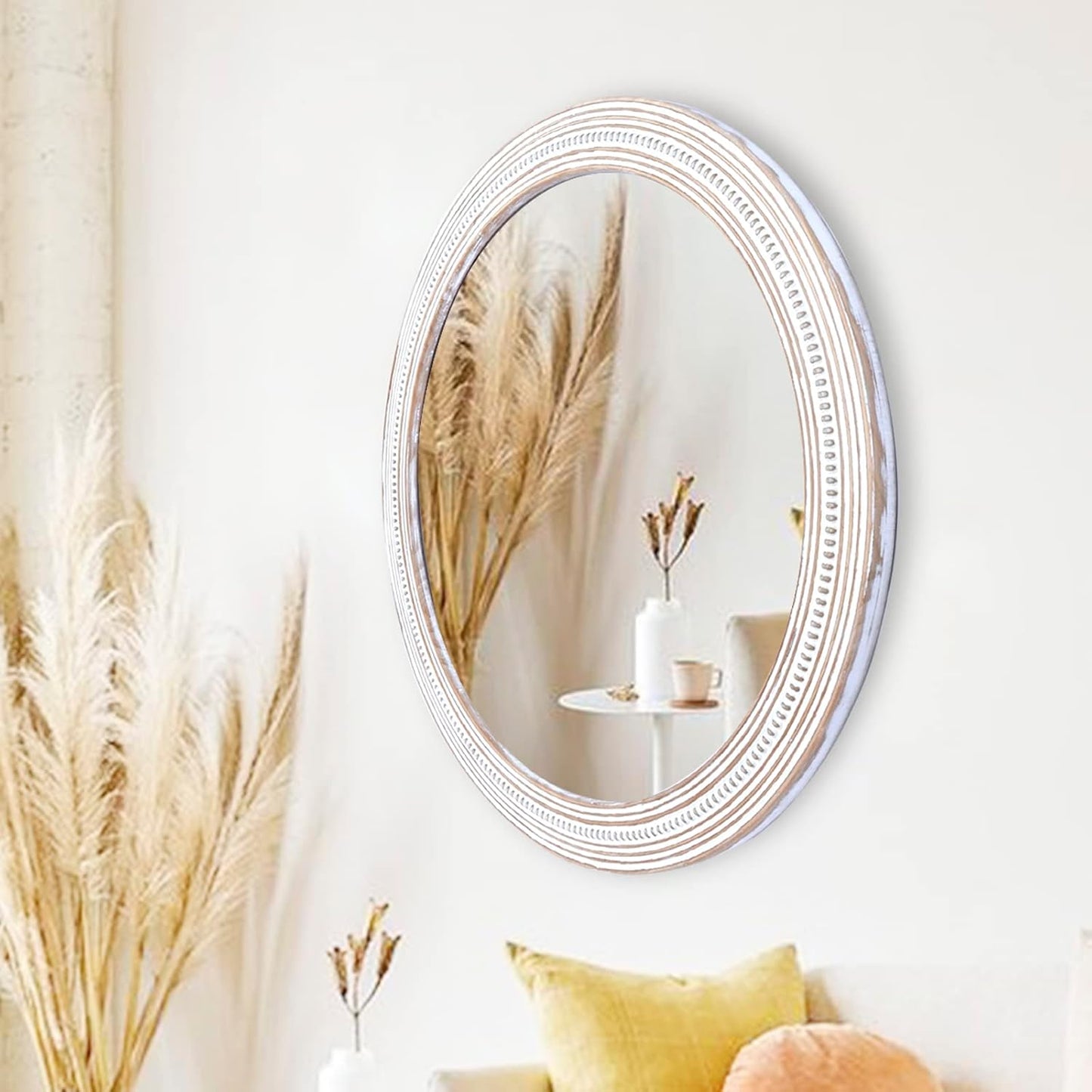 32 Inches Farmhouse Round Wood Mirrors for Wall Decor, Rustic Decorative Circle Mirror for Bathroom, Living Room, Foyer, Entryway