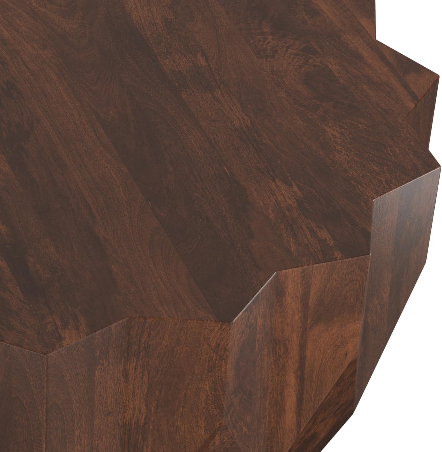 SIMPLIHOME Turnbull Coffee Table - 34 inch Wide Solid Mango Wood Living Room Table in Walnut, Contemporary Sculptural Table for Family Room with Faceted Drum Design and Geometric Cut Edges, Assembled