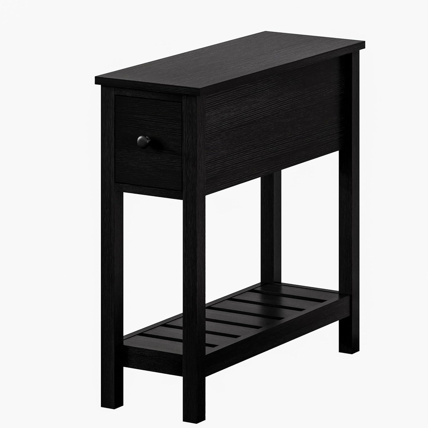 ChooChoo Narrow End Table, Small Side Table for Small Spaces, Slim End Table with Drawer, Narrow Nightstand Bedside Table for Living Room Bedroom, Black, 2 Pack