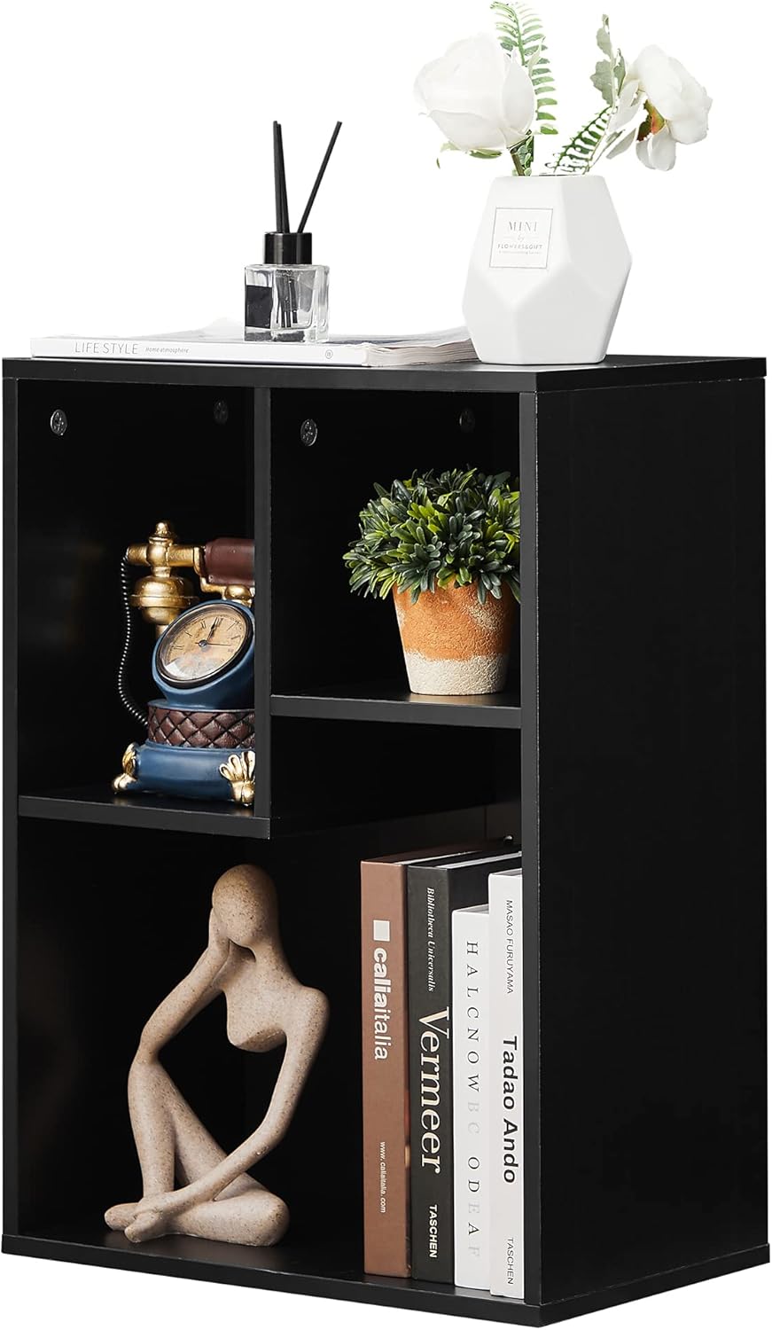 VECELO 3-Cube Small Bookshelf, Modern Bookcases with Shelves Height Up to 12.8 Inches, Suit for Common Size Textbook, Vertical or Horizontal, Cubby Storage Organizer,Vintage Black