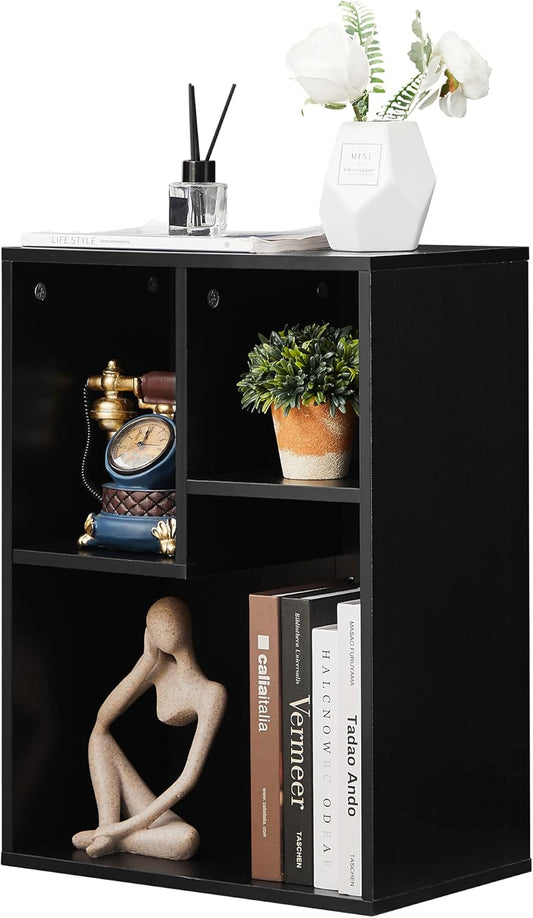 VECELO 3-Cube Small Bookshelf, Modern Bookcases with Shelves Height Up to 12.8 Inches, Suit for Common Size Textbook, Vertical or Horizontal, Cubby Storage Organizer,Vintage Black