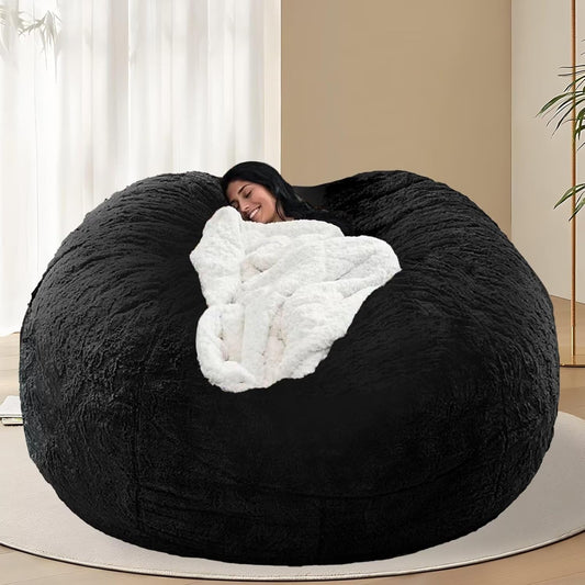 BCU 7FT Big Bean Bag for Adults Kids Without Filling Oversized Bean Bag Chair Cover for Stuffed Animal Storage, Black