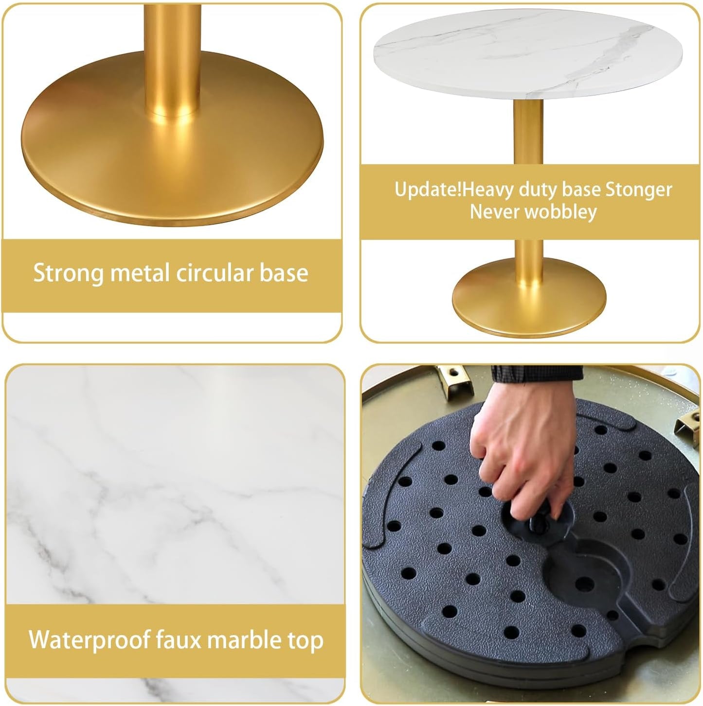 Round Modern Dinning Table 30 inches Bistro Tulip Table with White Faux Marble top Gold Sturdy Metal Frame,Easy Assemble,Diameter 30in*H28.54in