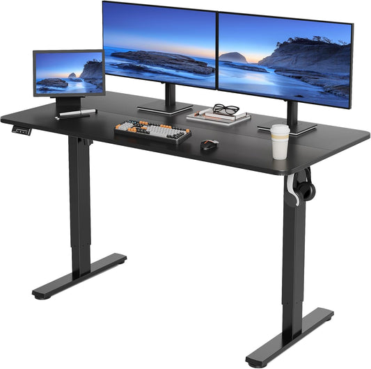 Electric Standing Desk Adjustable Height, 55x24 Inches Sit Stand up Desktop for Home Office, Ergonomic Rising Computer Table with Memory Preset, Black
