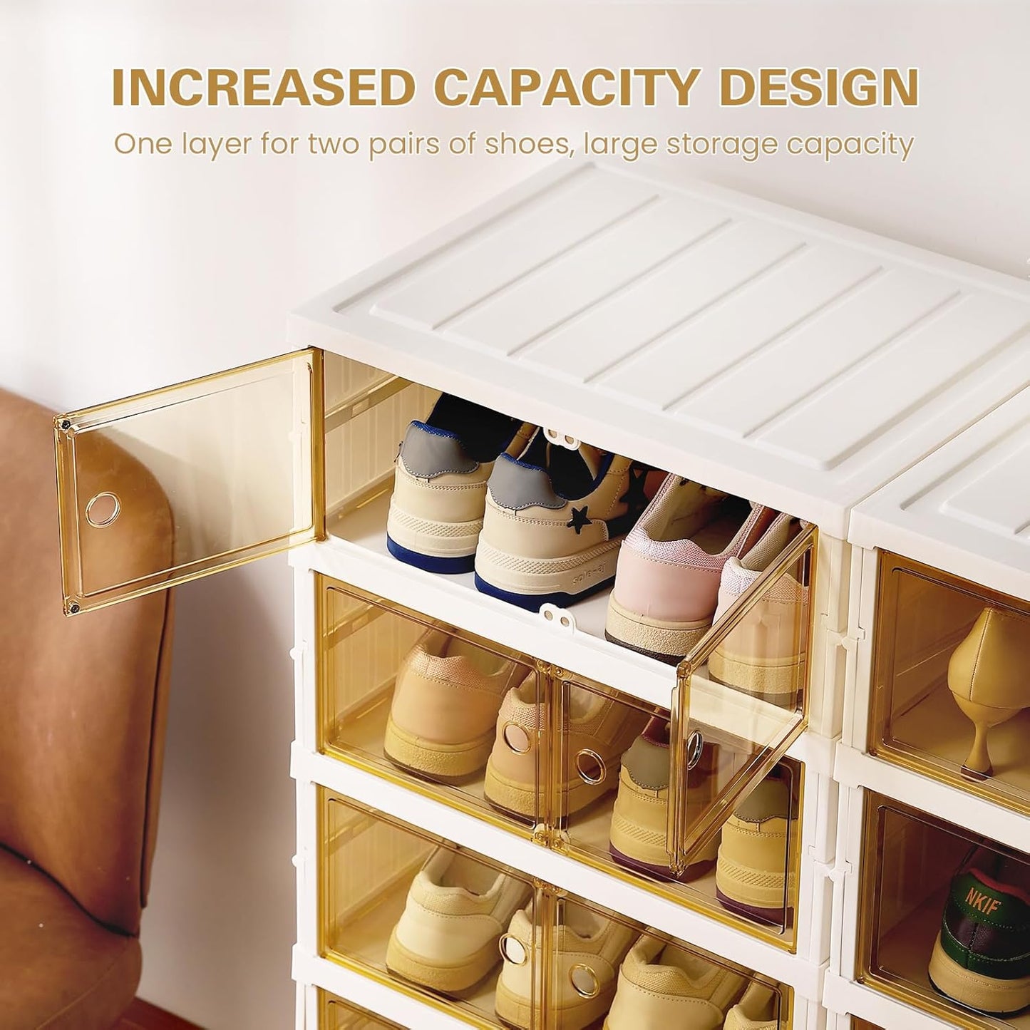 ELPHECO 6 Tier 12 Pairs Foldable Shoe Rack Shoe Organizer with Magnetic Doors, Entryway Folding Shoe Shelf, Easy Assembly Sneaker Cabinet, Plastic Shoe Storage Container Bins