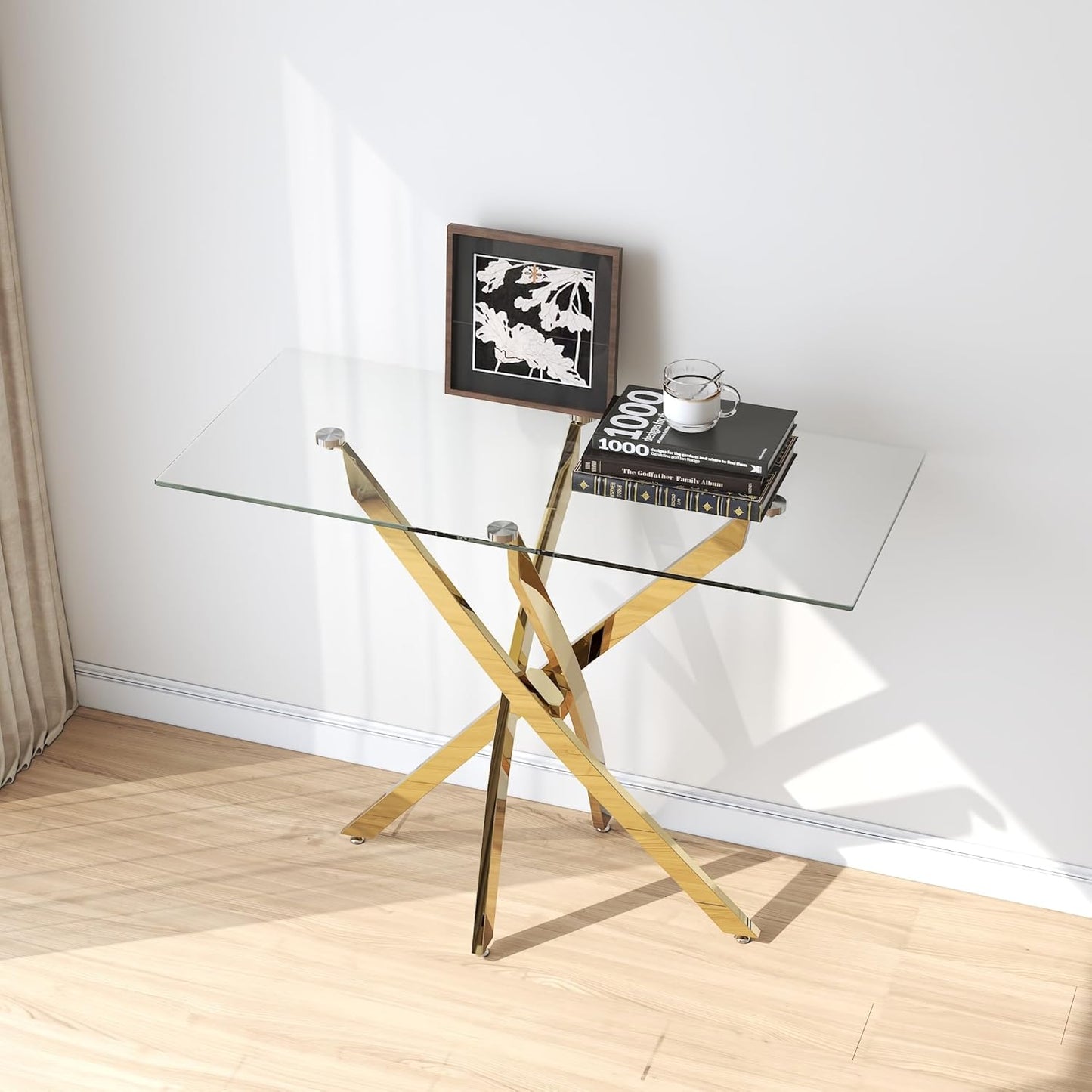 Tempered Glass Console Table with Chromed Legs, Modern Narrow Sofa Table for Hallway Entryway (Gold, 39"x18"x30")