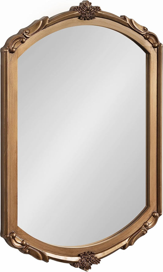 Kate and Laurel Berkshire Vintage Arched Wall Mirror, 24 x 36, Gold, Antique Ornate Arch Capsule Mirror with Detailed Frame Accenting and Classic Finish