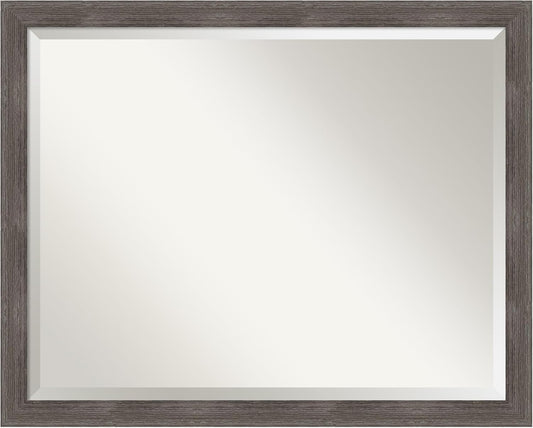 Amanti Art Grey Wall Mirror 25x31 Pinstripe Lead Grey Rectangle Bathroom Mirror for Wall Decor Living Room, Large Modern Wood Frame, Hangs Horizonally and Vertically, Bathroom Decor, Beveled Edge