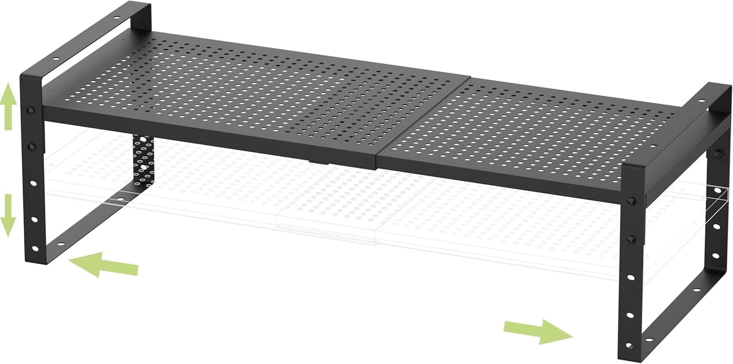 Expandable Stackable Aadjustable Shoe Rack Pantry Shelf for Kitchen Cabinets Counter Shelves Countertop Cupboard Storage Solution,Sturdy Heavy-Duty Metal Construction(1Pack/Black/Large)