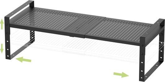 Expandable Stackable Aadjustable Shoe Rack Pantry Shelf for Kitchen Cabinets Counter Shelves Countertop Cupboard Storage Solution,Sturdy Heavy-Duty Metal Construction(1Pack/Black/Large)