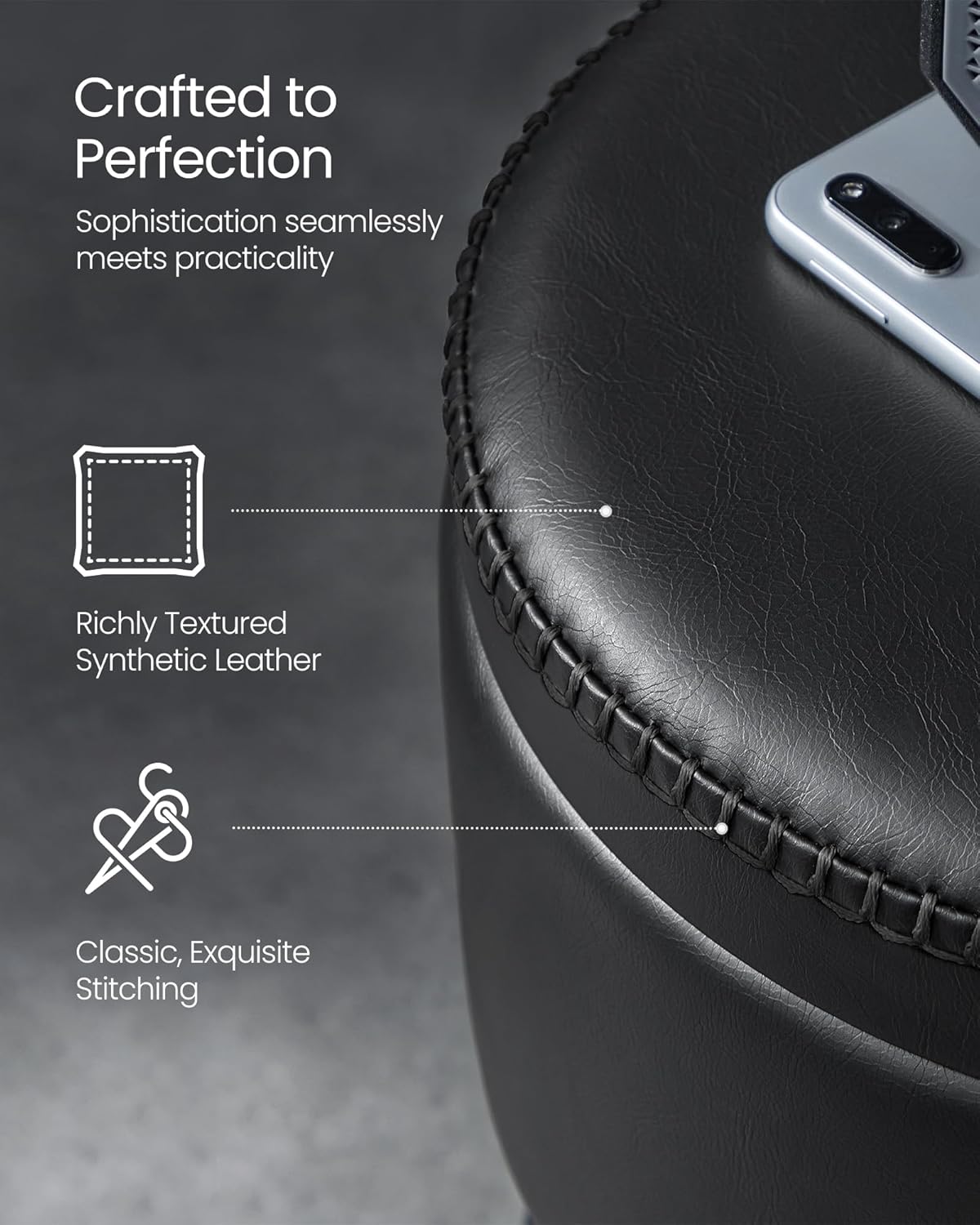 VASAGLE EKHO Collection - 360° Swivel Bar Stool, Height Adjustable Barstool with Storage, Synthetic Leather with Stitching, Mid-Century Modern, Kitchen Bar, Easy Assembly, Ink Black