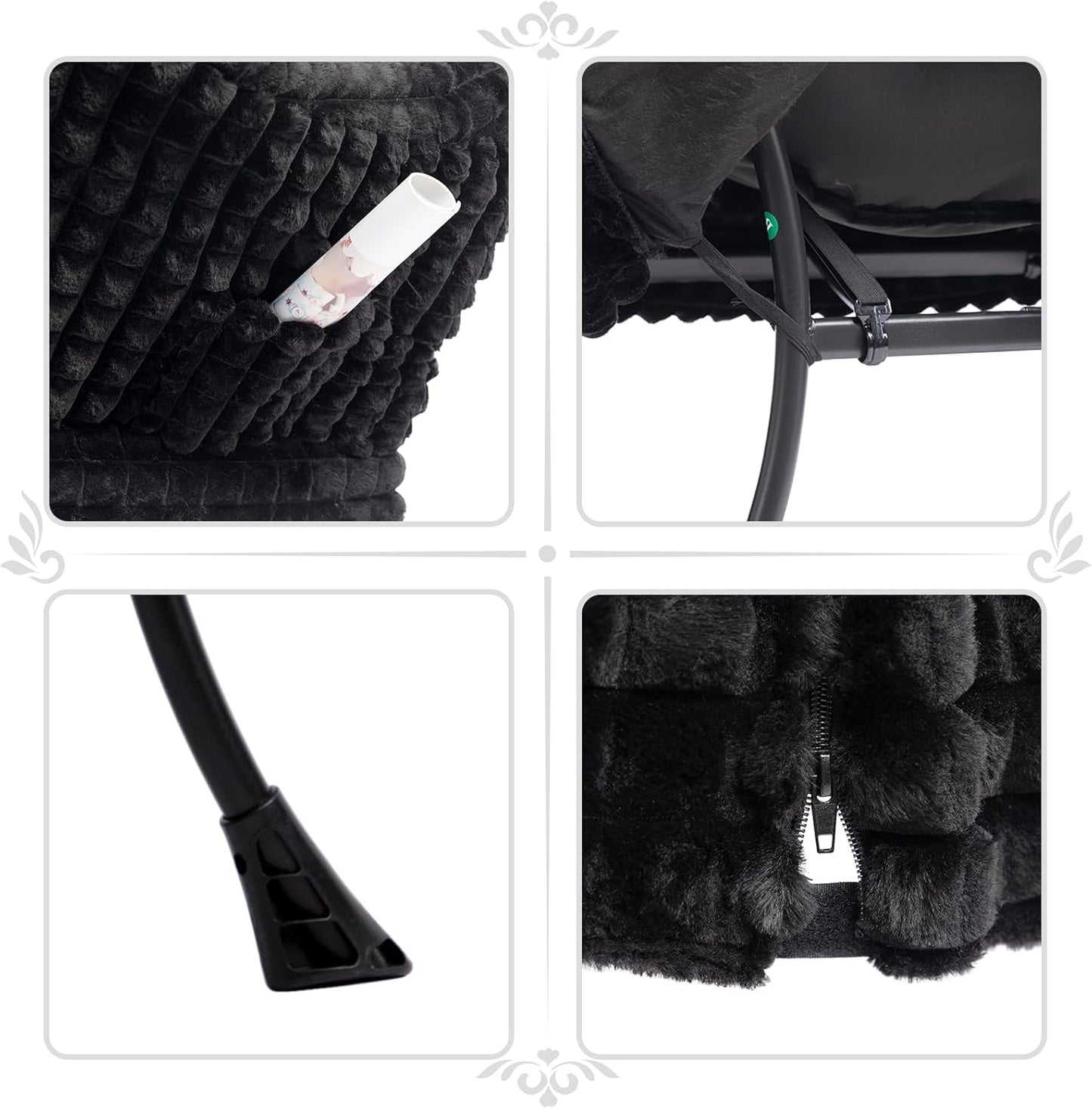 HollyHOME Fabric Lazy Chair with Foldable Ottoman, Accent Comfy Lounge Arm Chair and Folding Footrest Stool Set, Leisure Sofa Reading Chair and Footstool for Living Room, Bedroom, Dorm, Faux-Fur Black