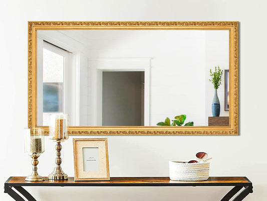 Large Vintage Decorative Mirror for Wall Decor, Gold Antiuqe Living Room Mirror with Ornate Frame, Traditional Vintage Gold Mantle Mirrors, Horizontal/Vertical,51.5'' x 27.9''