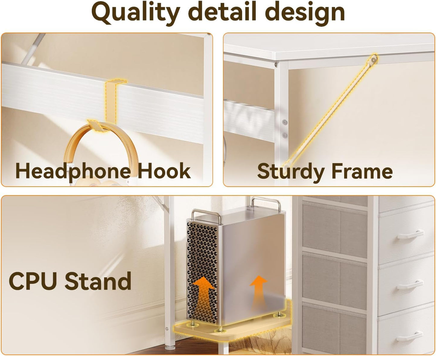 Casaottima L Shaped Desk with 4 Drawers, 40" Small White Computer Desk with Storage, Reversible Kids Study Desk with CPU Stand & Hook, Corner Desk for Home Office