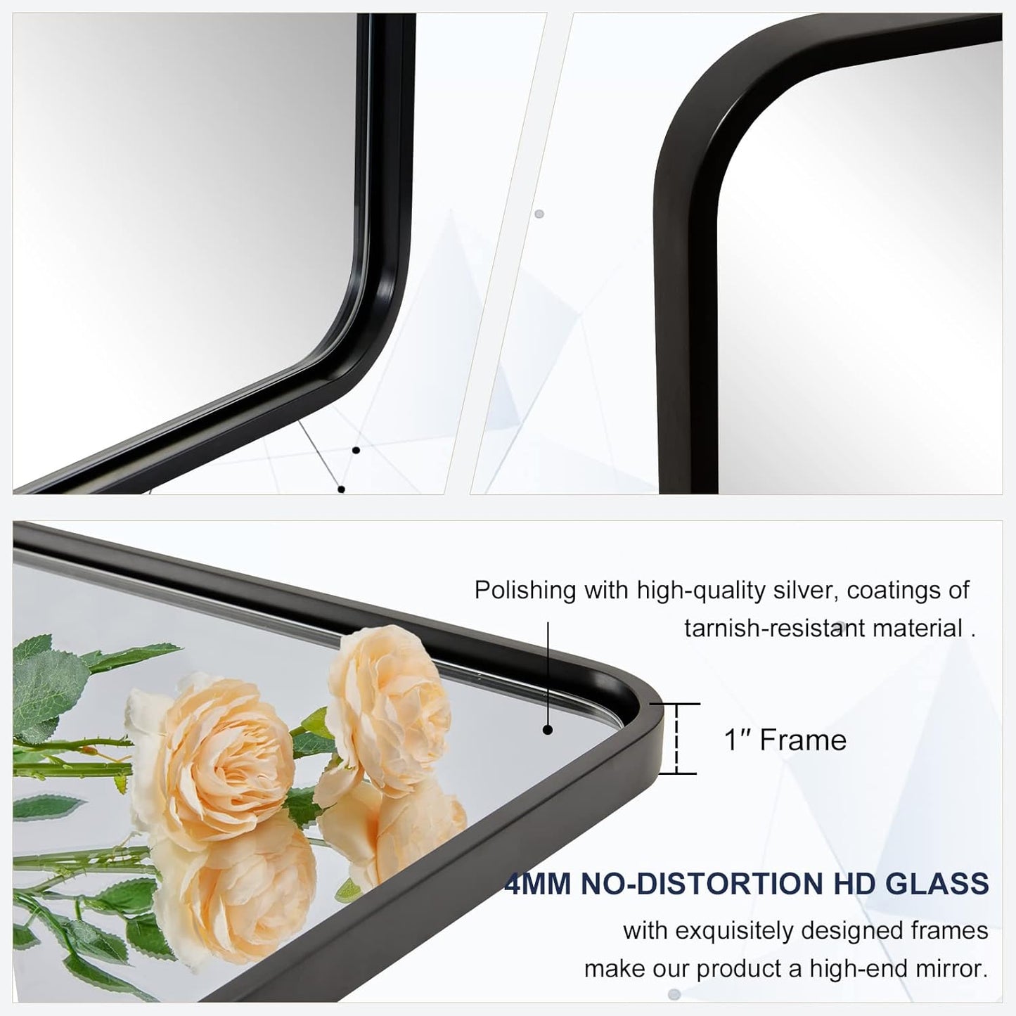 ANDY STAR Matte Black Mirror for Bathroom, 20x28 Inch Rounded Rectangle Mirror, Modern Vanity Mirror Tube Metal Frame HD Reflection Wall-Mounted Mirrors Vertically or Horizontally