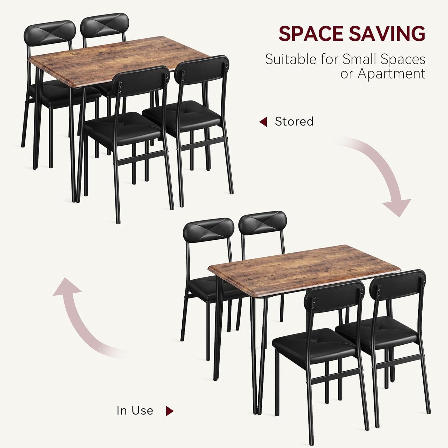 IDEALHOUSE Dining Table Set for 4, Kitchen Table with Upholstered Chairs for Kitchen Room and Small Spaces (Retro, Table with 4 Upholstered Chairs)